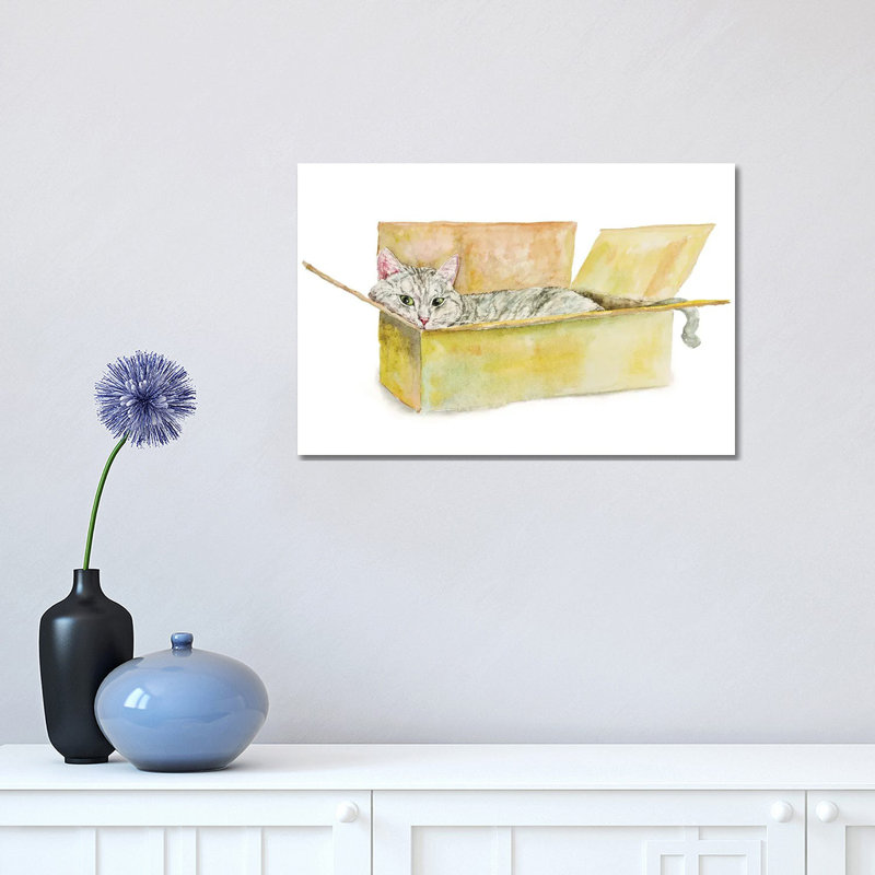«Tabby Cat In The Box» par Alexey Dmitetchich Shmyrov - reproduction, H 12 po x l 18 po x 1,5 po