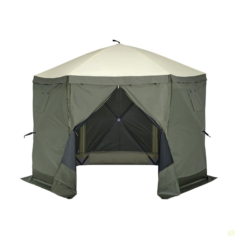 Tente pour abri de jardin Pop Up, abri de soleil avec auvent à 6 côtés avec 6 toiles d'intimité amovibles et fenêtres en filet, tente écran à installation rapide de 10 x 10 pi avec moustiquaire