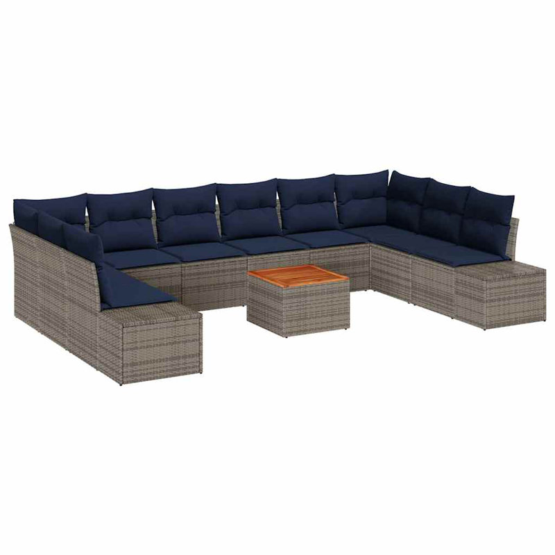 Ensemble de canapé de jardin avec coussin 11 pièces vidaXL, Coussin bleu marine / structure grise
