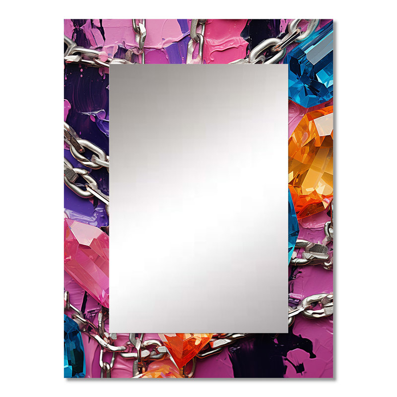Rose et mauve abstrait chaîné - miroir abstrait, miroir mural décoratif moderne, impression d'art en métal, 32 po x 24 po