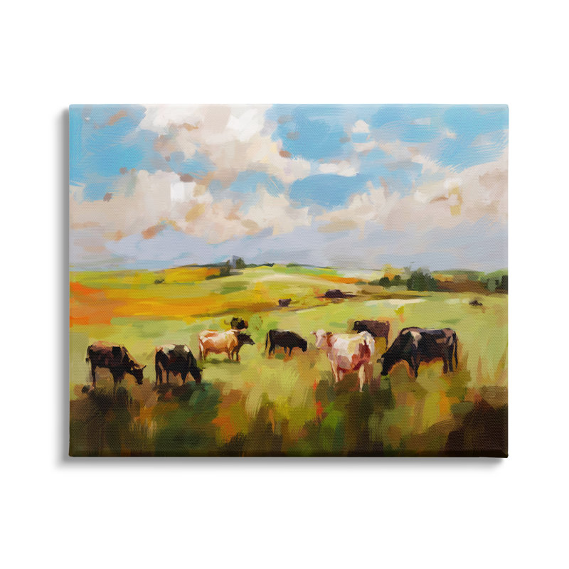 Vaches qui paissent par Ziwei Li, H 36 po x l 48 po x P 1,5 po