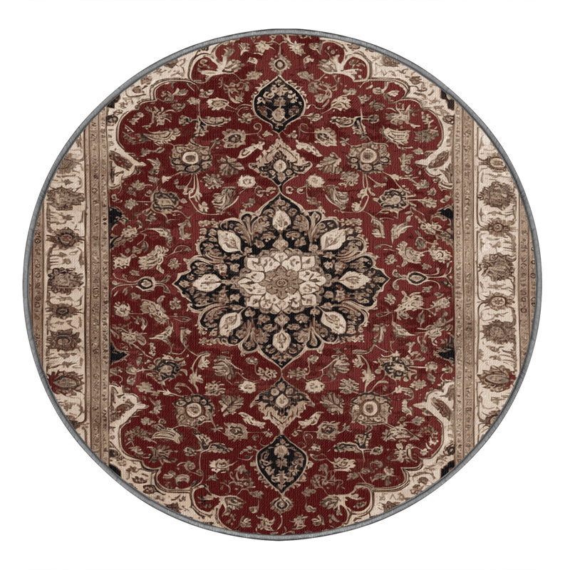 Tapis persan gris lavable à la machine, Rond 7 pi