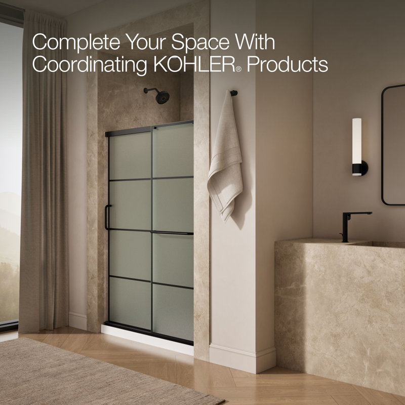 Elate Sliding Shower Door, 70-1/2-In H X 44-1/4 - 47-5/8-In W, With 1/4-In Thick Crystal Clear Glass With Rectangular Grille Pattern