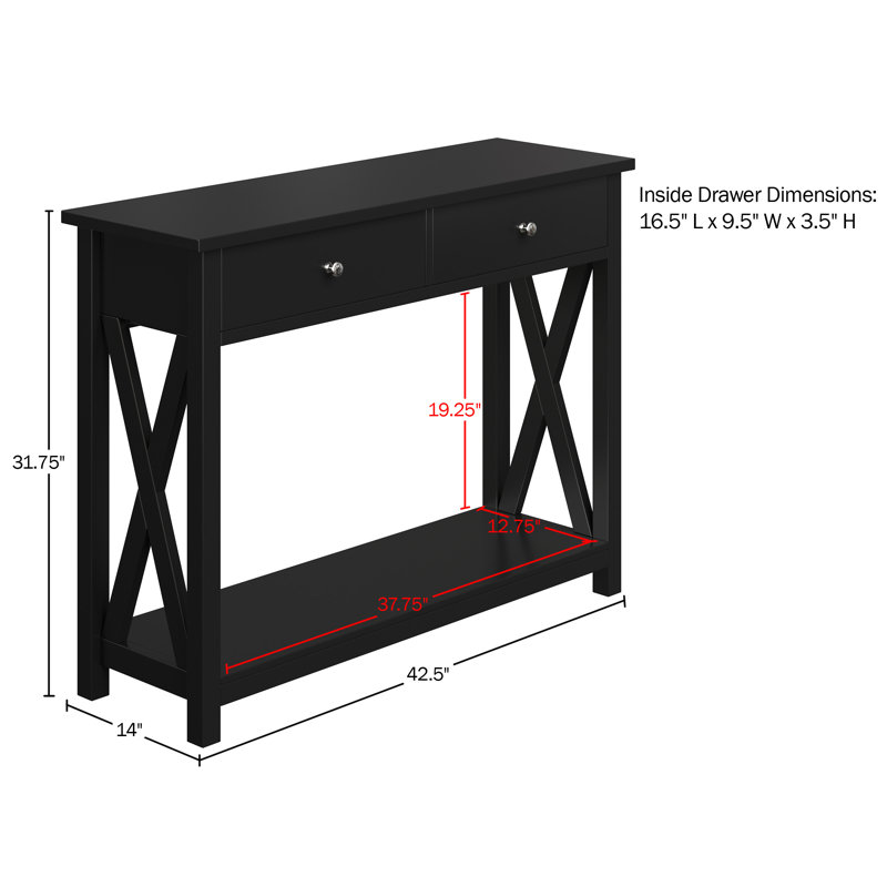 Black Wood and Metal Console Table with Storage Drawers