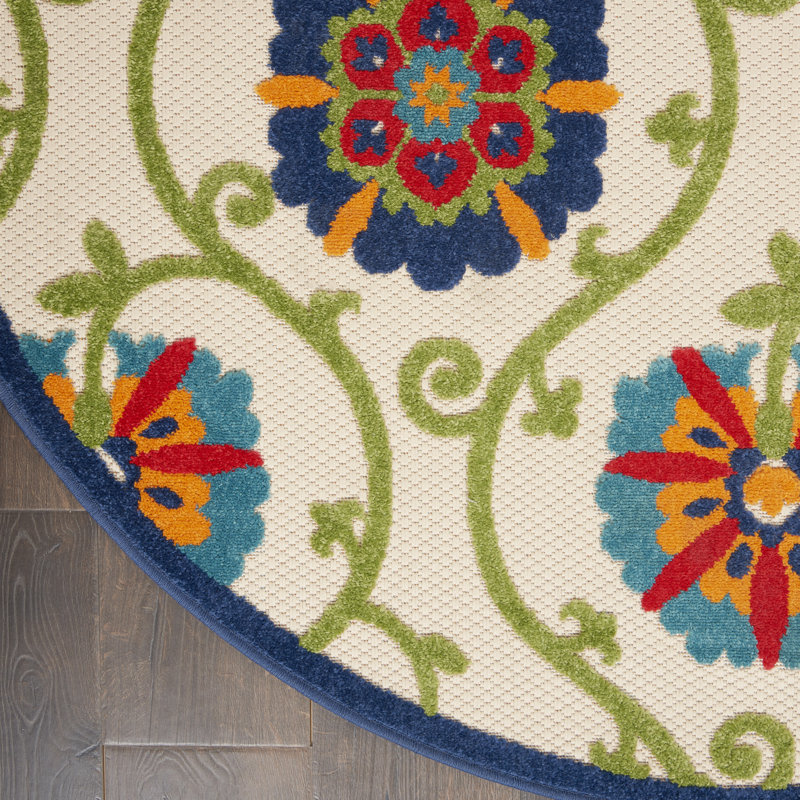Eaglin Floral Indoor / Outdoor Rug, Round 4'