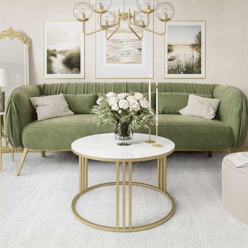 Baird Frame Coffee Table, White Glass, Gold