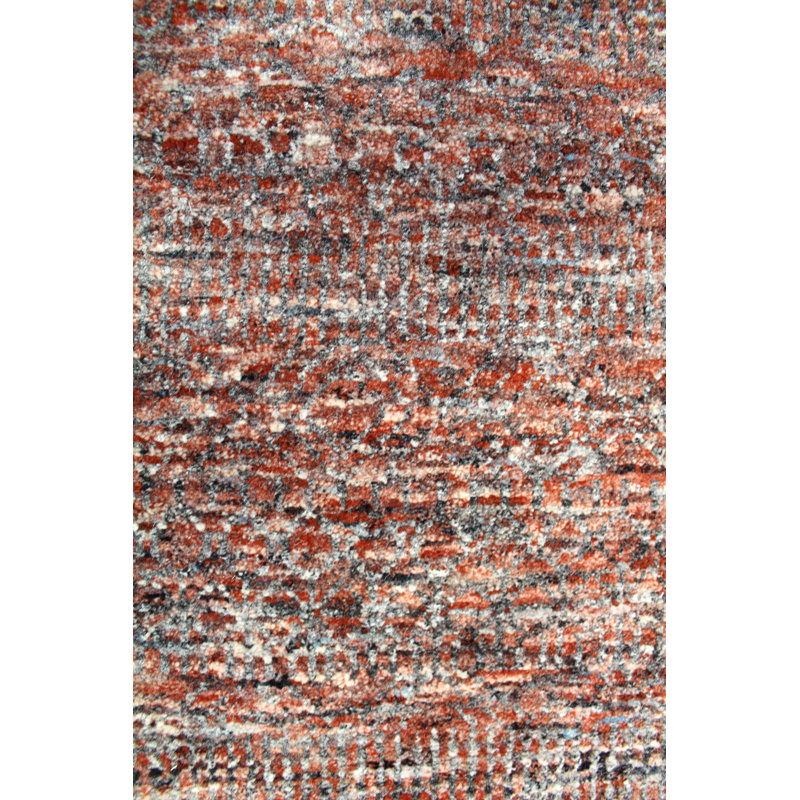 Tapis de couloir rouge en laine noué à la main de conception unique 2 pi 6 po x 10 pi Illusion