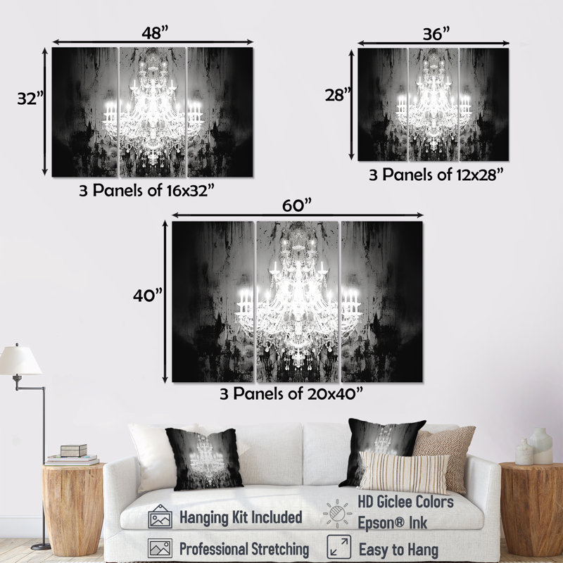 Elea - Ensemble de décoration murale lustre Glam, Toile tendue, H 32 po x l 48 po x P 1 po