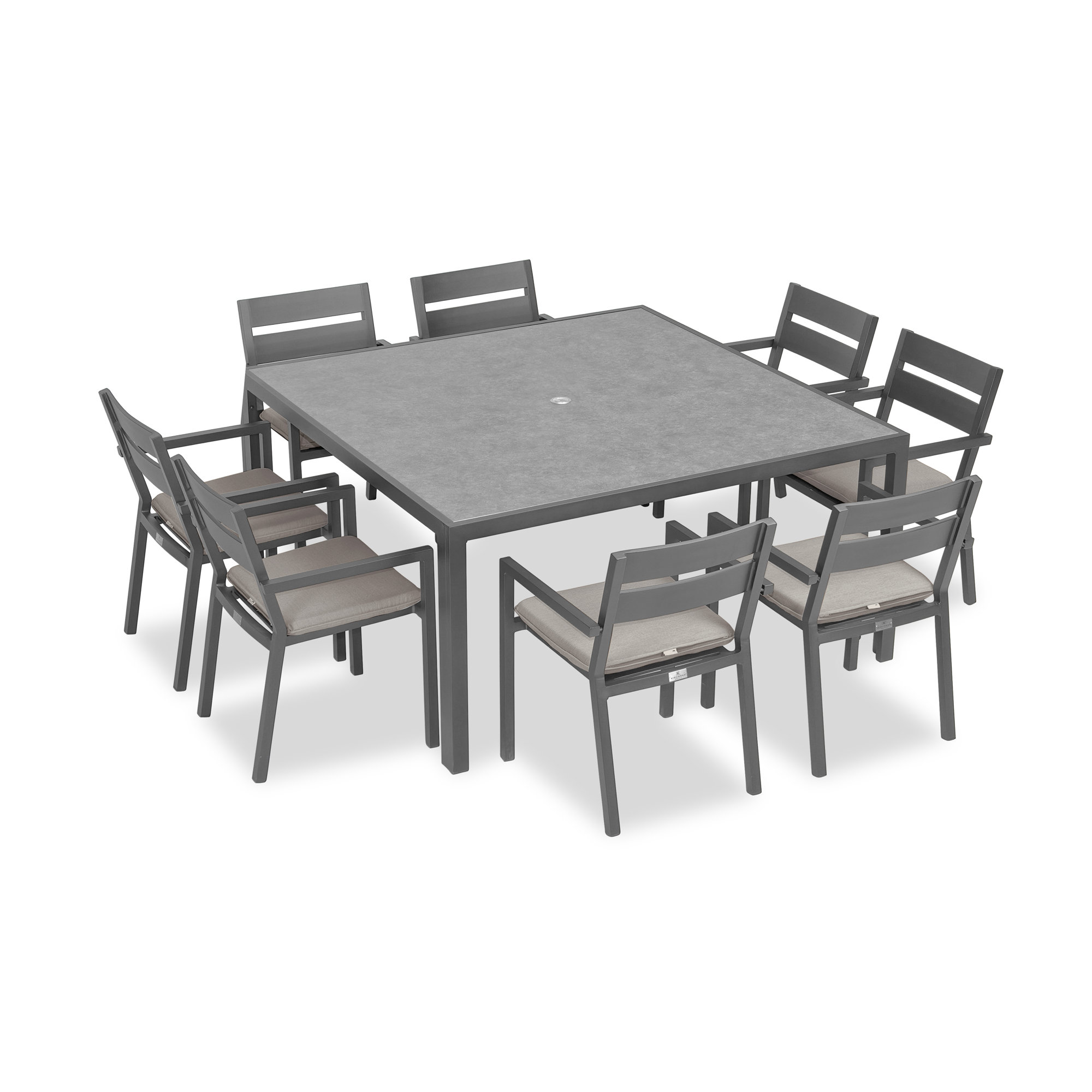Vivant Square 8 - Person Outdoor Dining Set with Cushions, Cast Silver, Slate