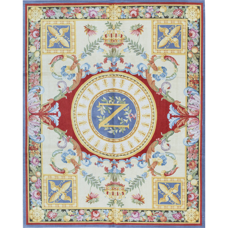 Hand-Knotted High-Quality Ivory and Blue Area Rug