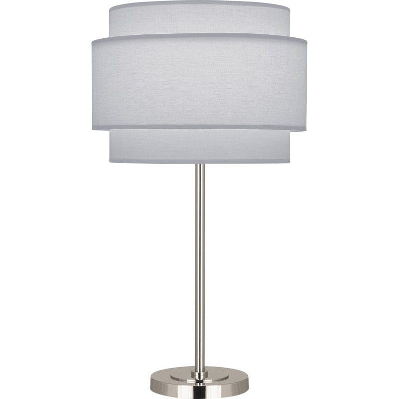 Decker Table Lamp, Polished Nickel, Pearl Gray
