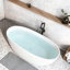 Baignoire de trempage autoportante à surface solide avec bords épais, trop-plein et bonde escamotable en blanc mat