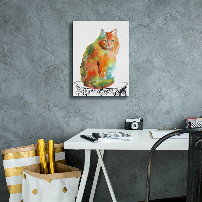  «Watercolor Cat On Table F» par Jean Plout, art mural sur toile, 12 po x 16 po