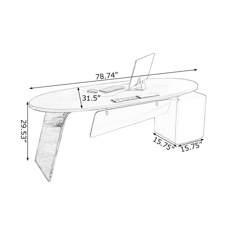 Bureaux ovales bruns en bois massif, H 1,97 po x l 78,74 po x P 31,5 po
