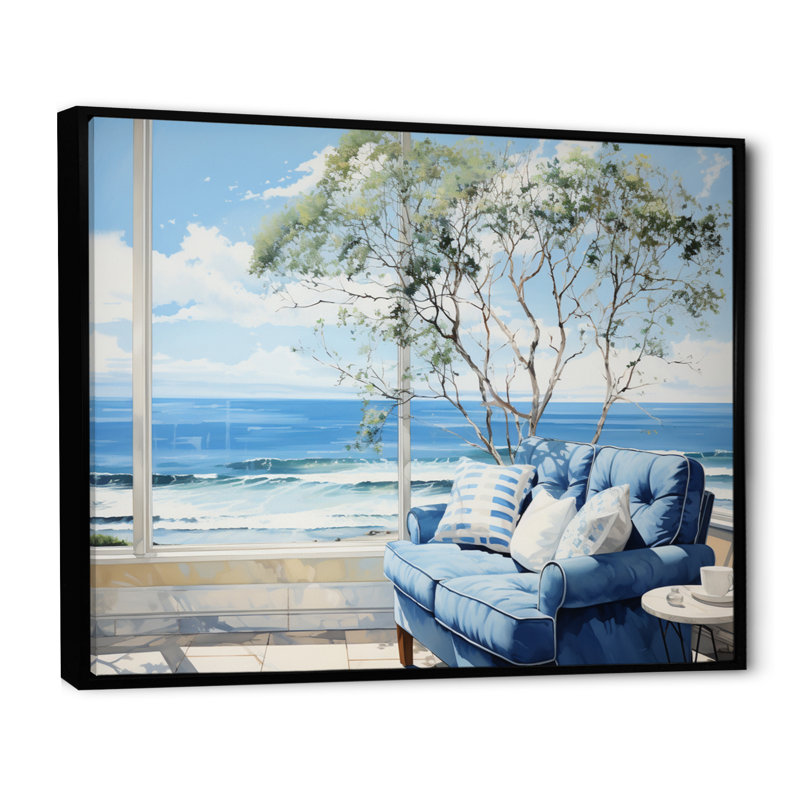 «Coastalwindows Windows To The II», reproduction sur toile encadrée, Cadre flottant noir, H 16 po x l 32 po x P 1 po