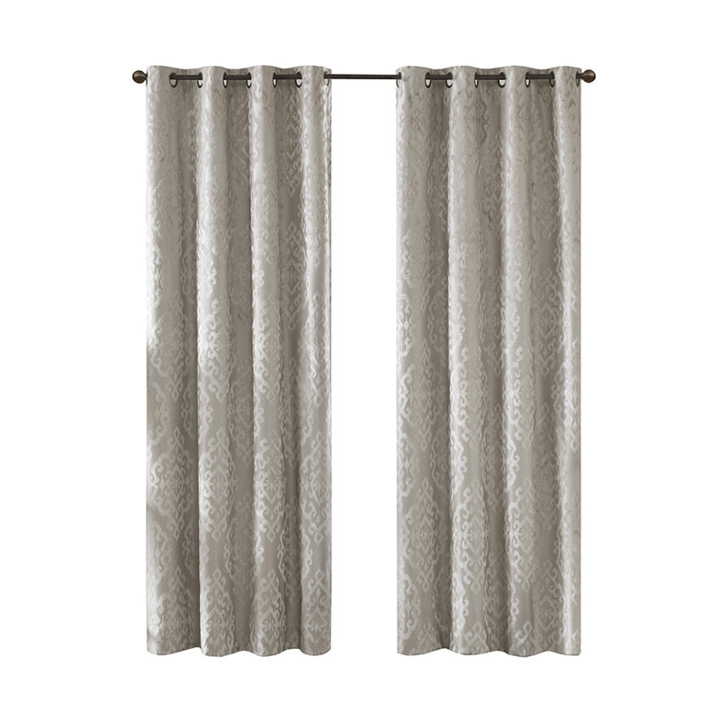 Knitted Jacquard Damask Total Blackout Grommet Top Curtain Panel(Only 1 Pc Panel), 50" W x 84" H, Silver