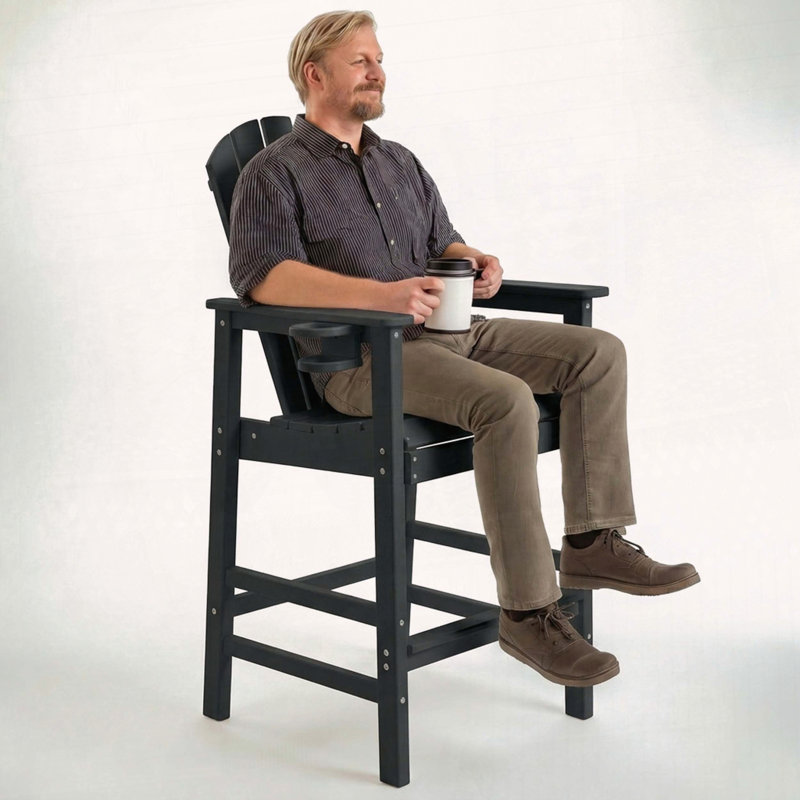 Chaise Adirondack en PEHD à hauteur de barre avec porte-gobelet, Noir