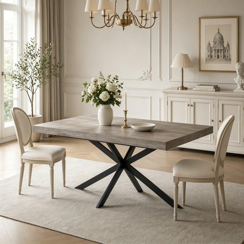 Retro Rectangular Stretch Dining Table with Storage Box, Gray