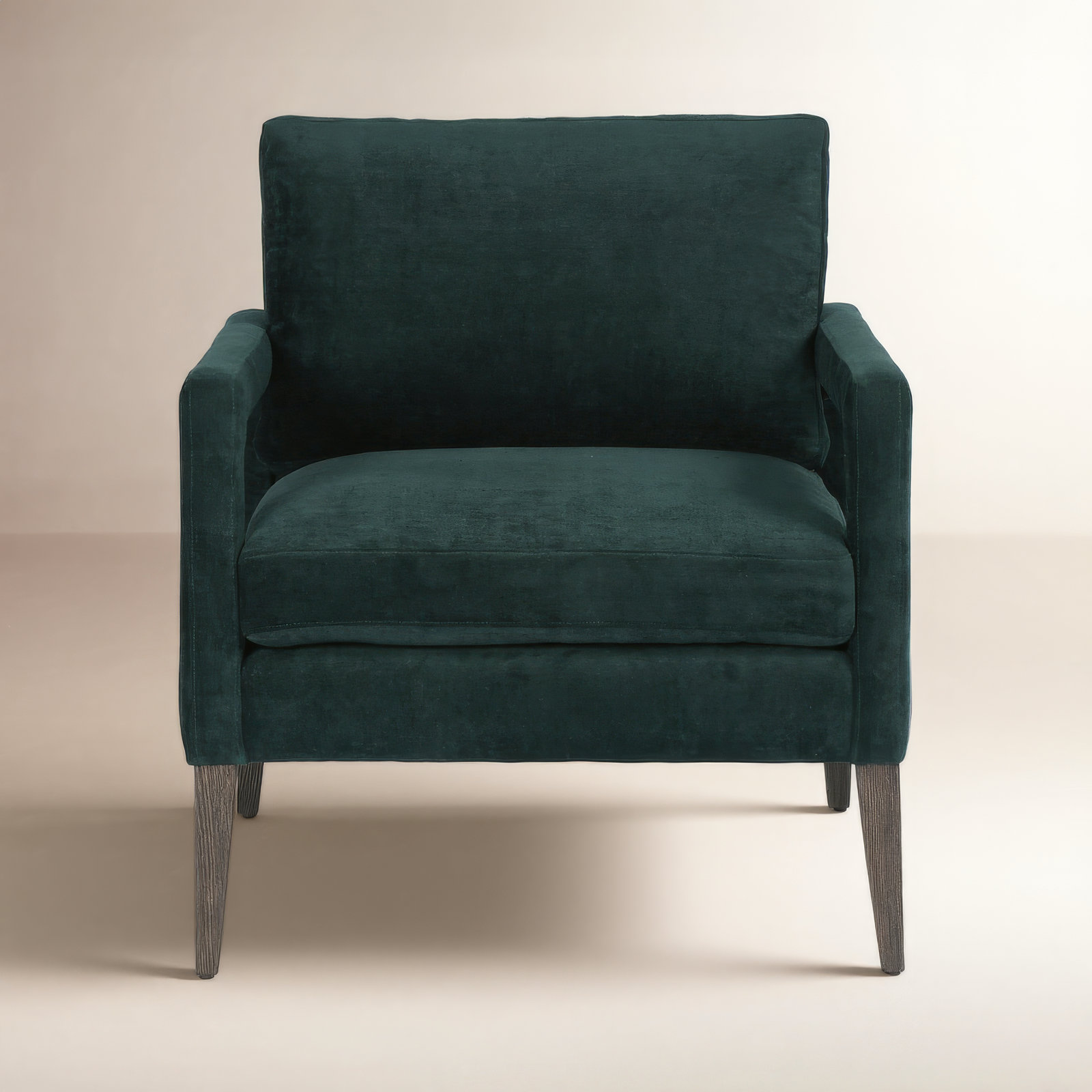 Yann Genuine Leather Armchair, Emerald Worn Velvet