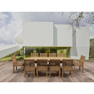 Kia 10 - Person Teak Wood Patio Dining Set with Oval Table , Cushions Included