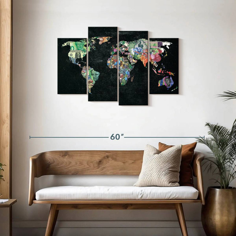 Keiri World Map Currencies, 27" H x 43" W