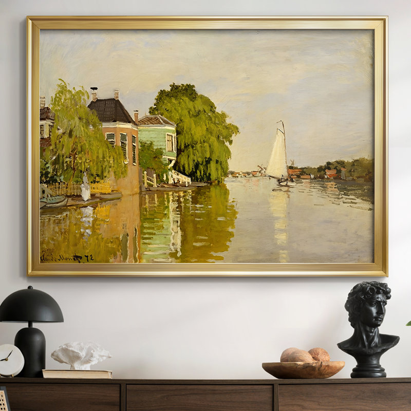 Maisons sur la rivière Zaan à Zaandam-Claude Monet - Toile tendue avec châssis, 1871, 30 x 5 x 42,5, Toile avec cadre, Doré