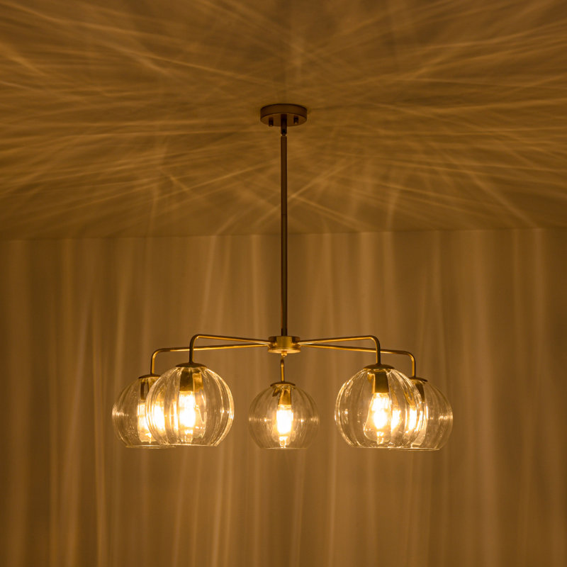 Lustre en verre transparent à 5 lumières à intensité variable