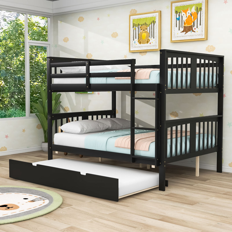 Harriet Bee Full Over Full Wooden Bunk Bed With Twin Size Trundle ...