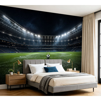 Murale Papier peint adhésif, arrière-plans sportifs, stade de soccer, stade de ballon de soccer, affiche de football, papier autocollant amovible, décoration murale pour salon, chambre à coucher H 100 po x l 144 po