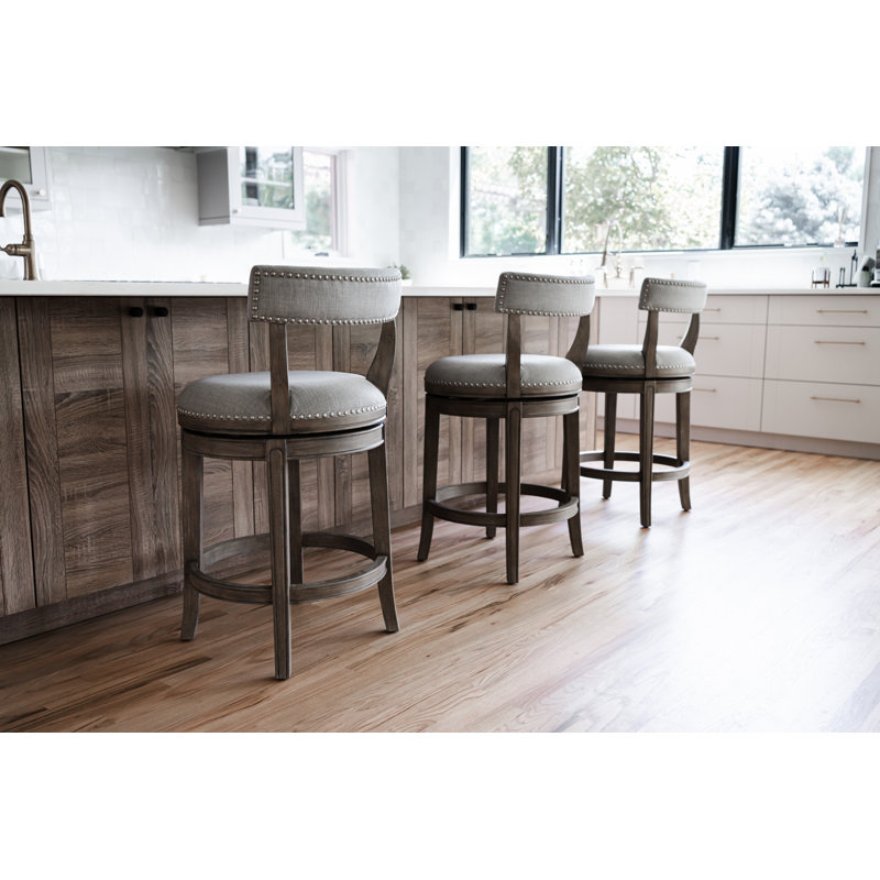 Reclaimed Oak Swivel Counter Stool with Ash Grey Upholstery