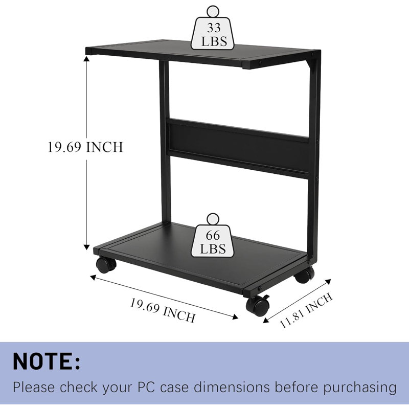 PC Stand Computer Tower Stand 2-Tier Metal CPU Holder With Locking Caster Wheels Suitable For Most PC