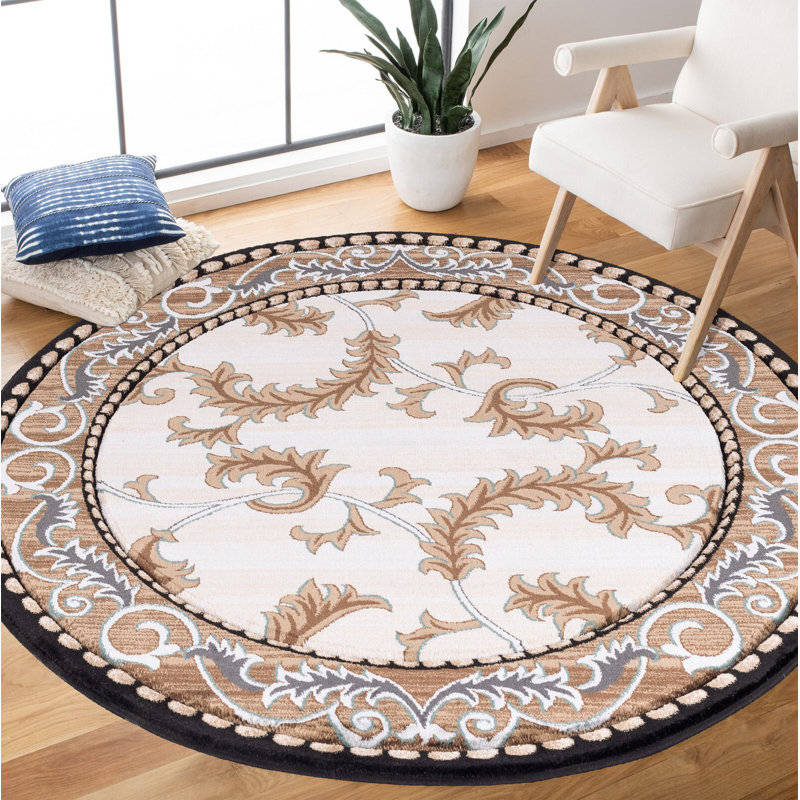 Tapis crème / brun Demaris, Rond 8 pi 1 po