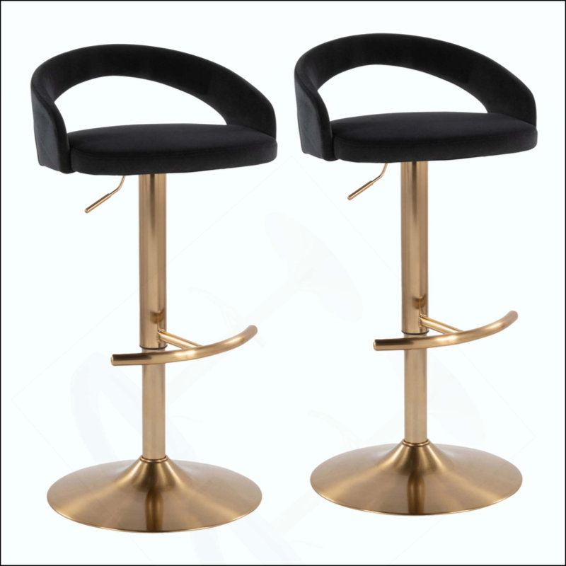 Repose-pieds de tabouret de bar réglable - ensemble de 2, Siège noir / cadre doré