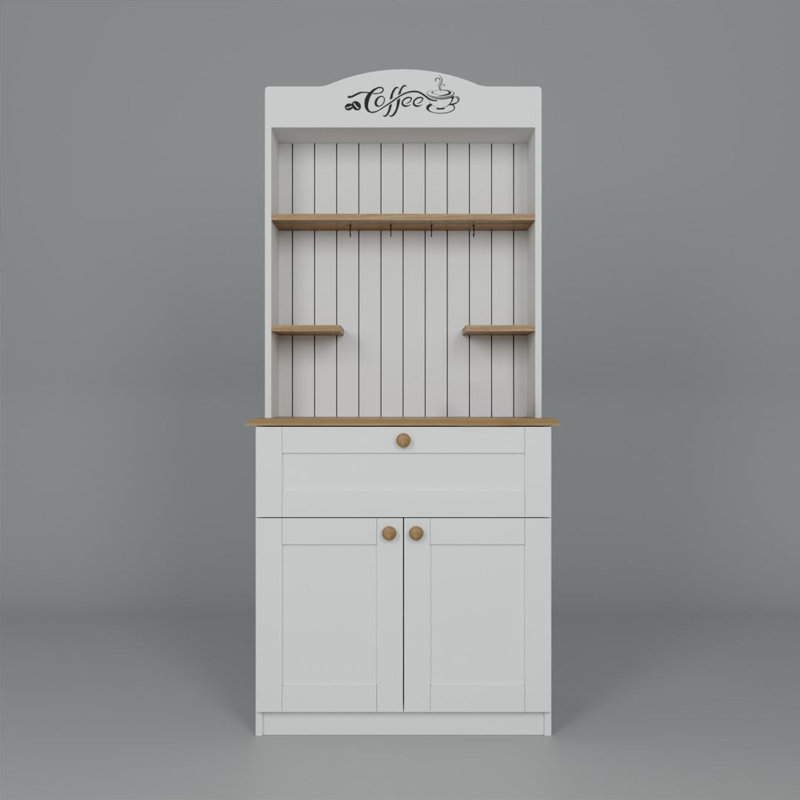 Modern White Coffee Stand with Numerous Shelves, 31.5 x 70.9 x 16.5 inches | 100% Melamine Coated Particle Board, Thickness: 0.7 inches | Wall-Fixable, Scandinavian Design for Stylish Home Decor