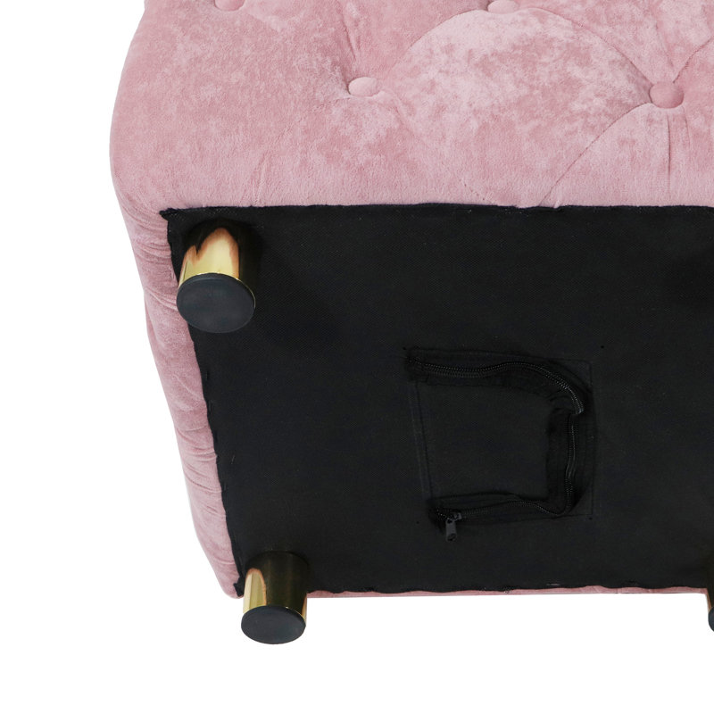 Repose-pieds rembourré Hielke, Velours rose