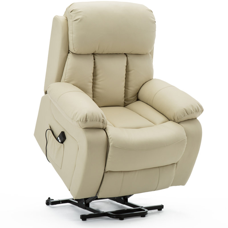 96cm Wide Lift Assist Standard Recliner with Massager, Cream, Single Motor Lift Assist