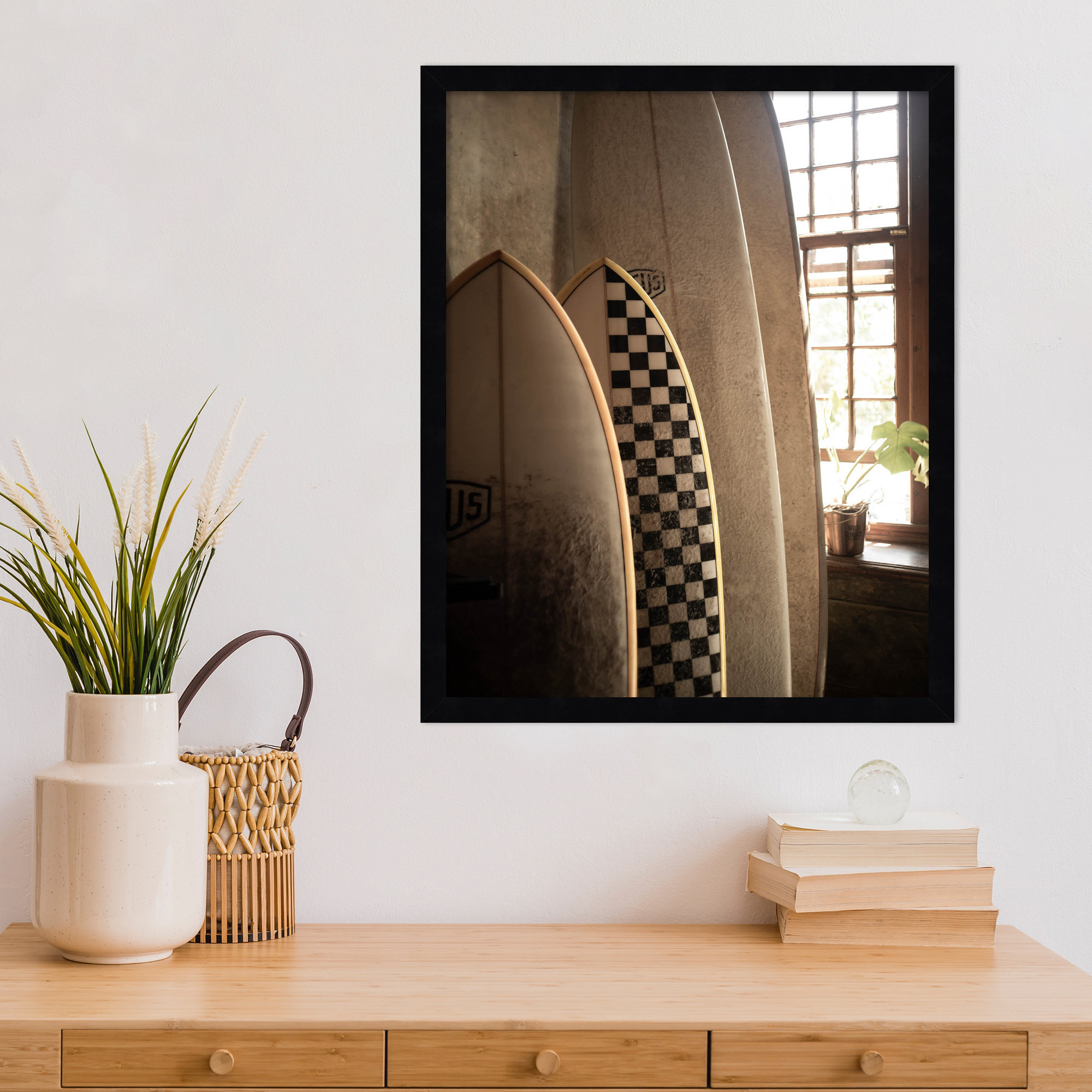 Deus Surfboards by Shot by Clint Wood Framed Wall Art Print, 21" H x 17" W, Black