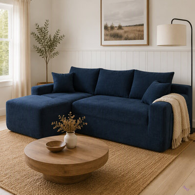 Canapé modulaire 85 po avec méridienne en forme de L 85 po, canapé modulaire moderne avec assise profonde, fauteuils rembourrés pour la chambre à coucher du salon, aucun assemblage requis (tissu en coton)