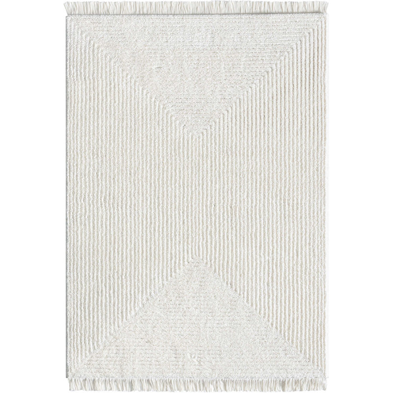 Monroe Solid & Striped Textured Ivory Ultra Soft High-Low Shag Rug, Rectangle 5'3" x 7'3"