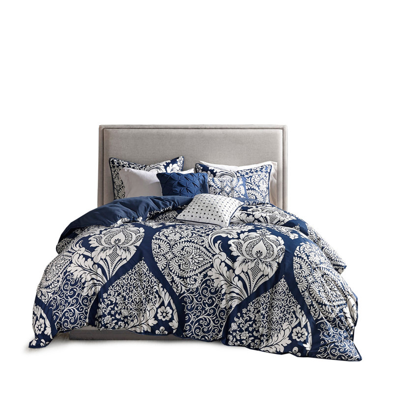 Ensemble d'édredon en coton 7 pièces Indigo, Édredon de très grande taille et 6 pièces suppl, Indigo