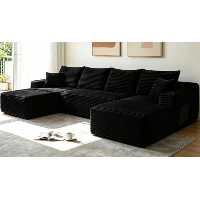 134" Cloud Sectional Sofa With U-shape Chaise And Side Pockets And Cup Holder , Modern Modular Design, Deep Seating, Upholstered Couch For Living Room/bedroom, No Assembly Required