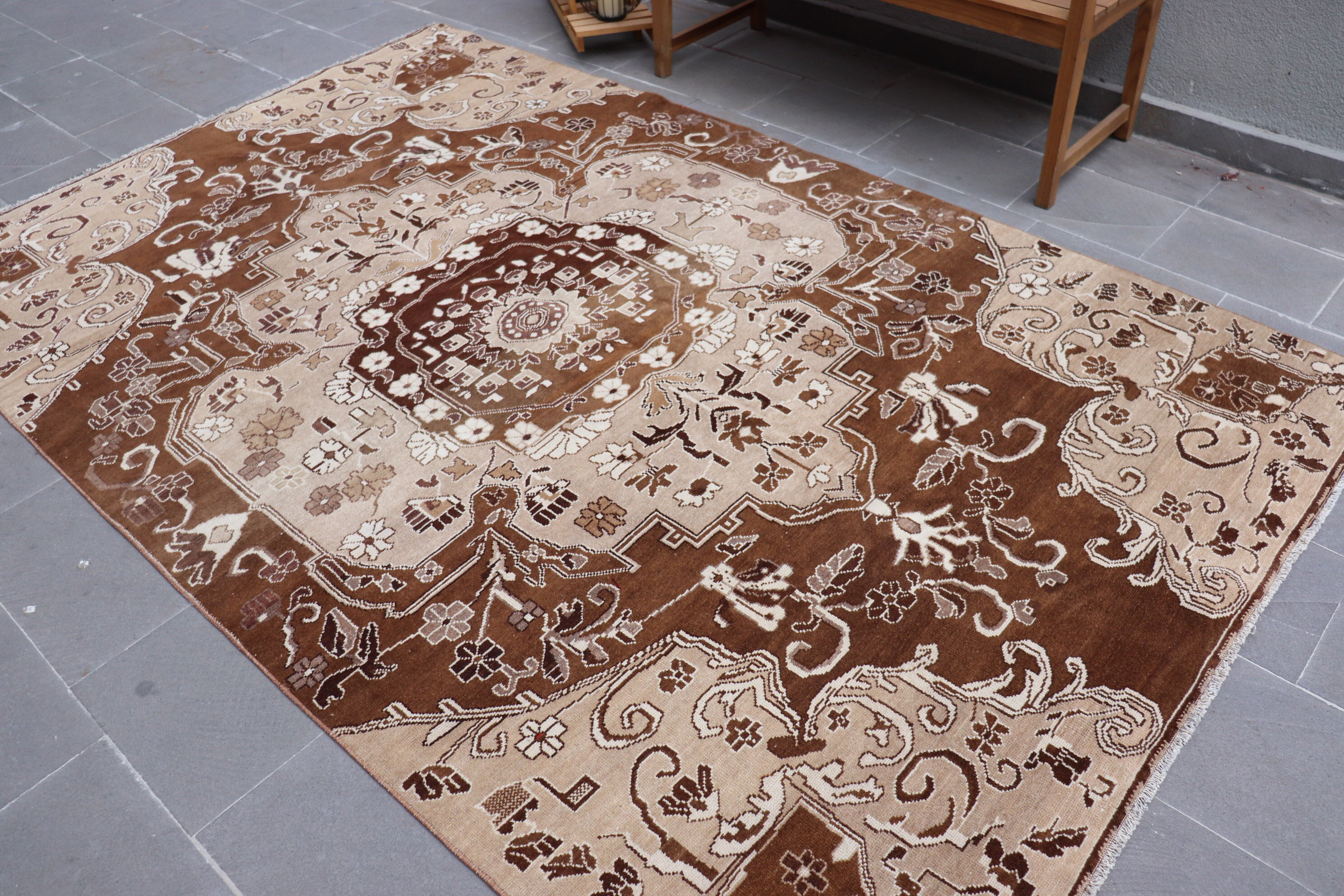 Charlton Home Large Vintage Turkish Oushak Wool Rug for Living Room or ...
