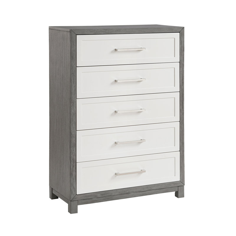 Commode cinq tiroirs ivoire et gris pour chambre à coucher 1 pièce