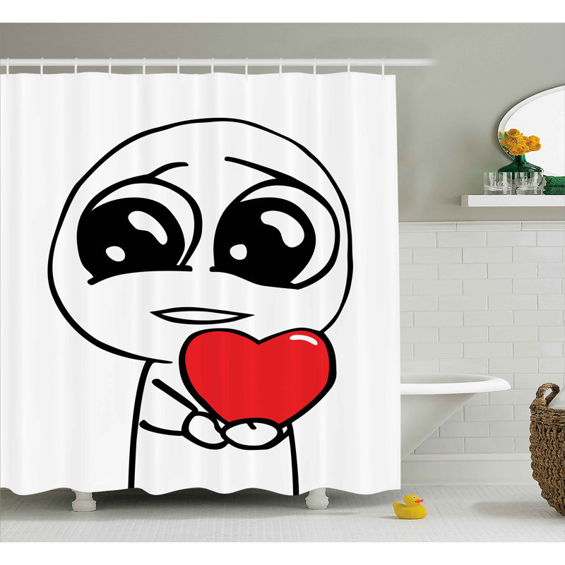 Visage avec un rideau de douche décoration cardiaque et des crochets, H 69 po x l 70 po