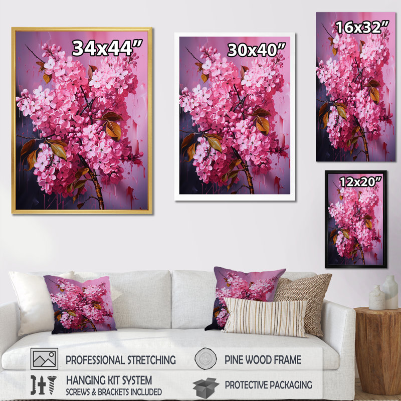 «Neon Pink Lilacs Pop Beauty» - impression, Cadre flottant noir, H 32 po x l 16 po x P 1 po