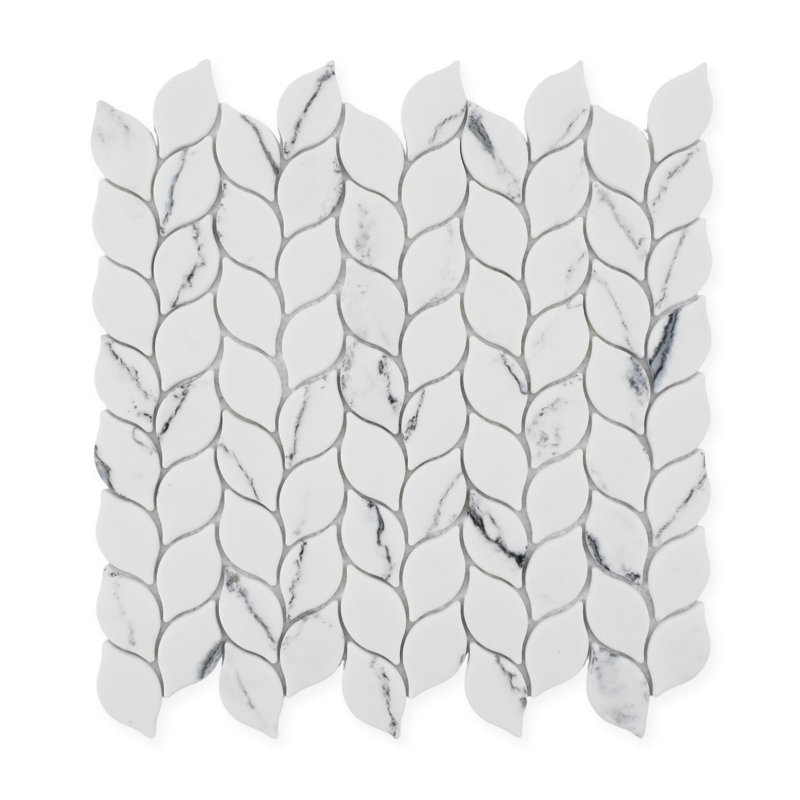 Ensemble de 5 carreaux de mosaïque en marbre à motif de feuilles blanches 11,2 po x 11,5 po Adolif
