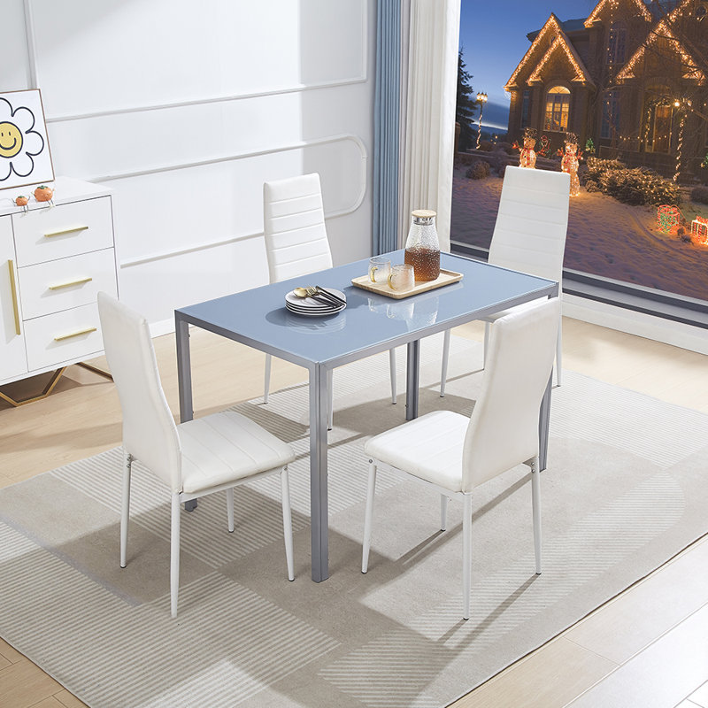 4 -Person Tempered Glass Dining Set, Grey, White