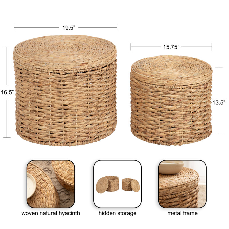 Two-Piece Rattan Side Table Set