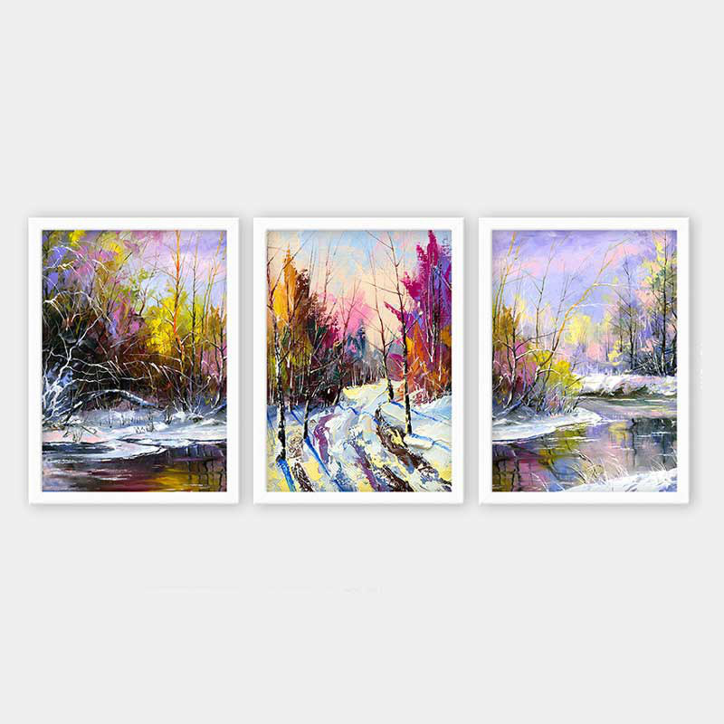 Ensemble de 3 peintures élégantes encadrées décoratives, 13,8 x 17,7 pouces chacune | 100% bois avec cadre 100% polystyrène (épaisseur: 0,8 pouce) | Impression numérique UV, parfaite pour le salon et la décoration intérieure