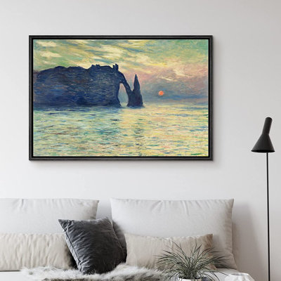 Claude Monet, la falaise, Étretat, coucher de soleil - Peinture sur toile